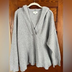 Aerie Cozy V-Neck Hooded Sweater - Light Gray, XL